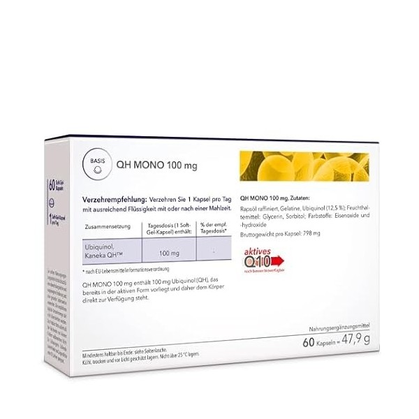 Medicom QH Mono 100 mg, capsules dubiquinol à haute dose, KanekaTM QH, coenzyme Q10, biodisponibilité, ubiquinol naturel - 6