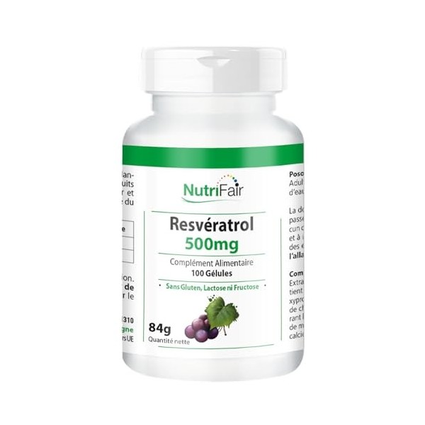 Resveratrol 500mg - avec 510mg dextrait de renouée dont 500mg de trans-resvératrol - 100 gélules - Hautement dosé - 100% vég