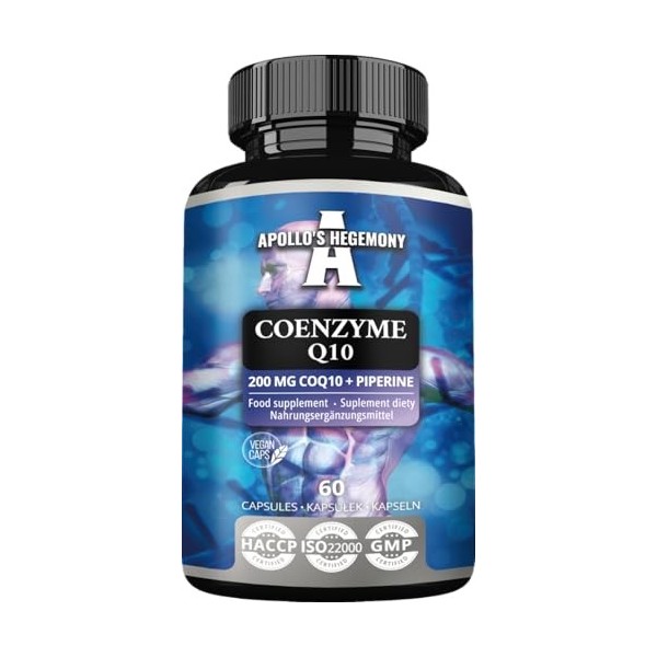 Coenzyme Q10 200mg - 60 gélules végétaliennes - 2 mois dapprovisionnement - Supplément pour des niveaux dénergie améliorés 