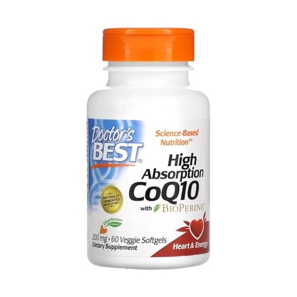 Doctors Best - CoQ10 haute absorption avec BioPerine | Coenzyme Q10, 200mg, 60 capsules molles