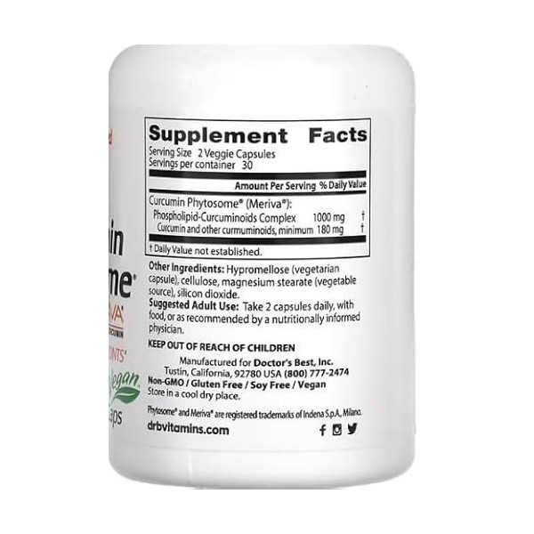 Doctors Best - Curcumin Phytosome with Meriva | Amélioration de labsorption et soutien antioxydant - 60 gélules