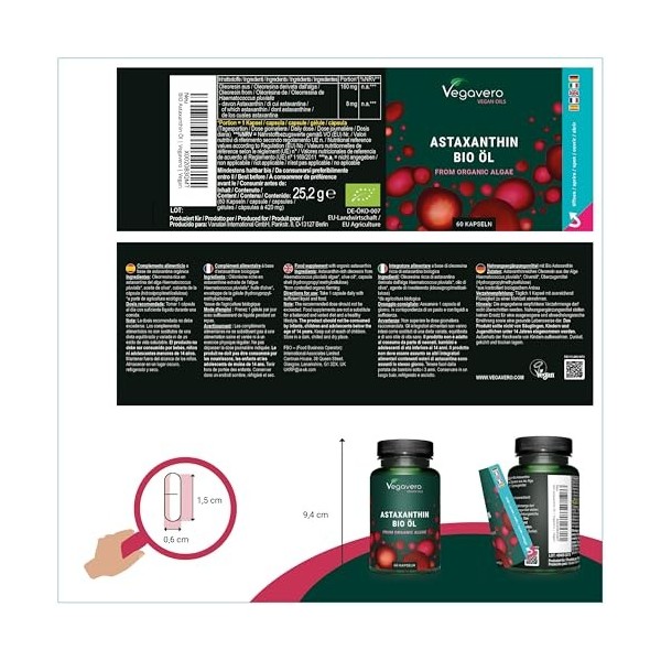 Astaxanthine BIO | Issue de 160 mg dHaematococcus Biologiques | Antioxydant 100% Naturel | Biodisponibilité Elevée | Vegan &