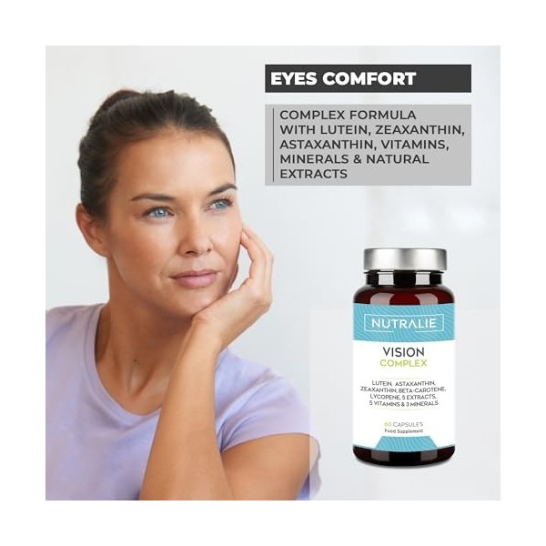 Vision Complex avec Lutéine + Astaxanthine + Zeaxanthine + Vitamines A C E - Pour Yeux - Complement Alimentaire Yeux avec Zin