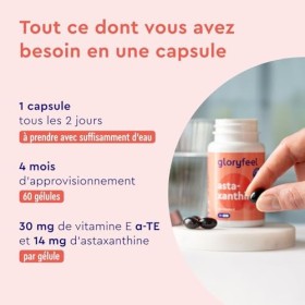 Astaxanthine 190 mg dExtrait de Haematococcus Pluvialis, Antioxydant Puissant, Formule Premium, 100% Naturelle, Enrichi en V
