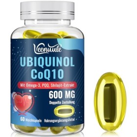Ubiquinol CoQ10 600 mg Capsules Molles Avec Extrait de Shilajit 300 mg, Omega-3 150 mg, PQQ 20 mg - Système de Livraison Dual