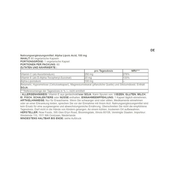 Now Foods - Extra Strength Alpha Lipoic Acid | Acide Alpha-Lipoïque avec Vitamine C & E | Soutient la protection cellulaire e