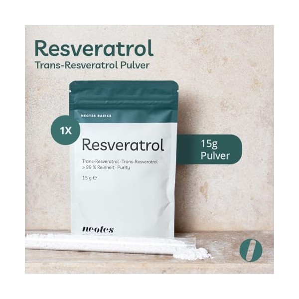 Trans-Resvératrol Poudre - Sachet de 15g pour un Mois - Vegan & Sans Gluten - Sans OGM & Sans Additifs - Cuillère Doseuse Inc