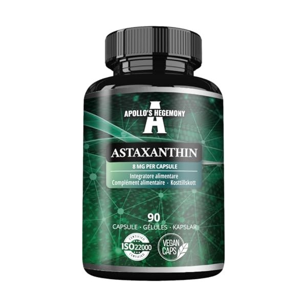 Astaxanthine 8 mg de la microalgue Haematococcus pluvialis - 90 gélules végétaliennes - 3 mois dapprovisionnement - Antioxyd