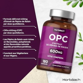 OPC Extrait de Pépins de Raisin | 180 Comprimés Vegan | 95% OPC Forte Hautement Dosé | OPC Grapeseed Extract Supplement | by 
