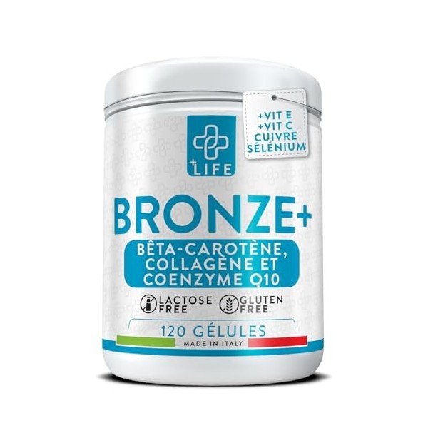 Beta Carotene Complément Alimentaire Bronzage 120 Gélules PiuLife, Avec Antioxydants, Lycopène, Acide Hyaluronique, Melanine 