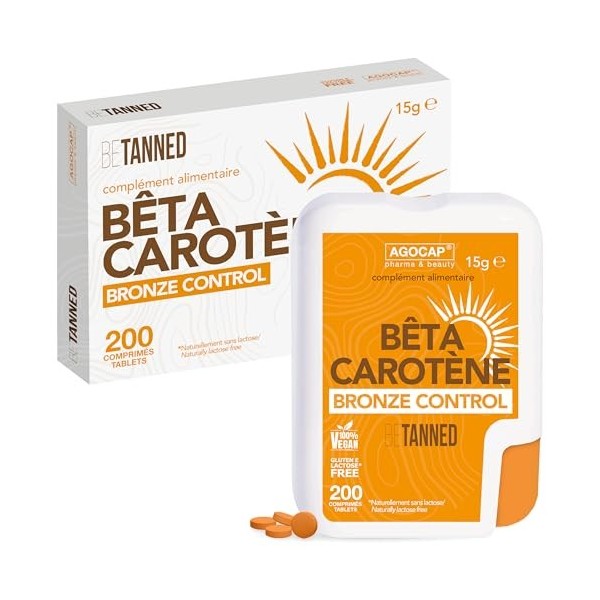 Complément alimentaire bronzage, Autobronzant, supplément bronzage, 200 micro cpr. bétacarotène et vitamine A. Stimule la pro