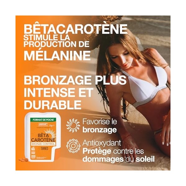 Complément alimentaire bronzage, Autobronzant, supplément bronzage, 200 micro cpr. bétacarotène et vitamine A. Stimule la pro