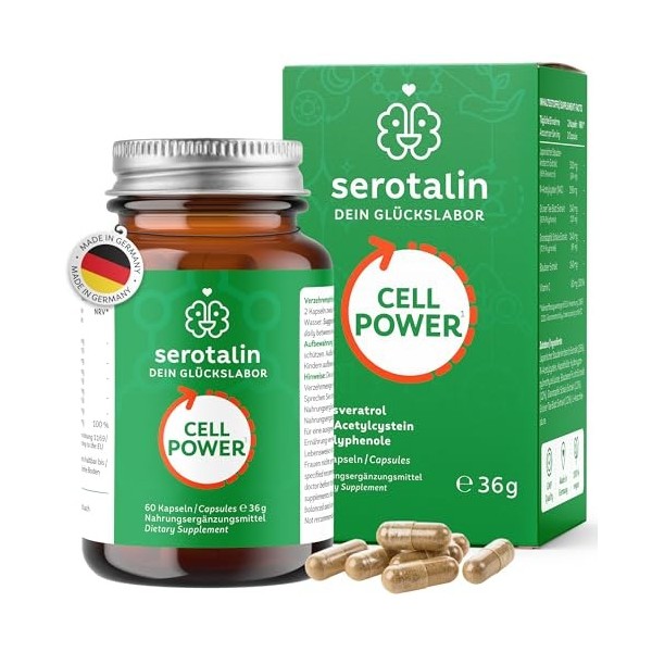 serotalin® CELL POWER NAC Capsules – Resvératrol & Polyphénols + Vitamine C | 100 % vegan et fabriqué en Allemagne | 60 gélul