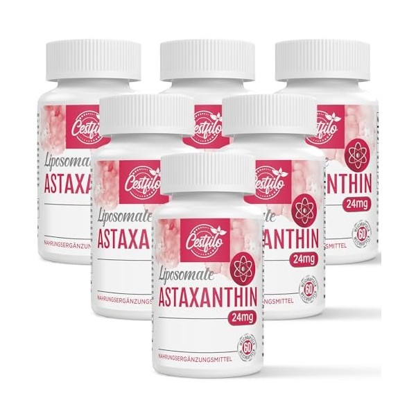 Liposomale Astaxanthine Supplement 24MG, absorption maximale, antioxydant naturel, sans gluten, sans GMO et sans gluten 60 C