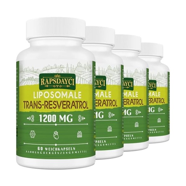 1200 mg de trans-resvératrol liposomal, resvératrol à haute dose, formule pure à 98%, trans-resvératrol de renouée du Japon, 