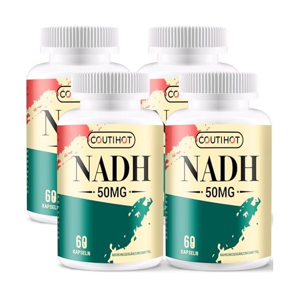 NADH 50mg Plus 200mg CoQ10, boost dénergie et antioxydant, Fortement dosé | Haute absorption, 240 gélules