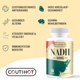 NADH 50mg Plus 200mg CoQ10, boost dénergie et antioxydant, Fortement dosé | Haute absorption, 240 gélules