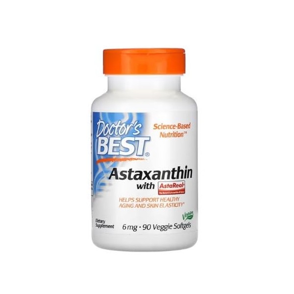 Doctors Best Astaxanthine avec AstaPure, 6 mg - 90 Gélules Végétariennes | Antioxydant Puissant pour la Santé des Yeux et de