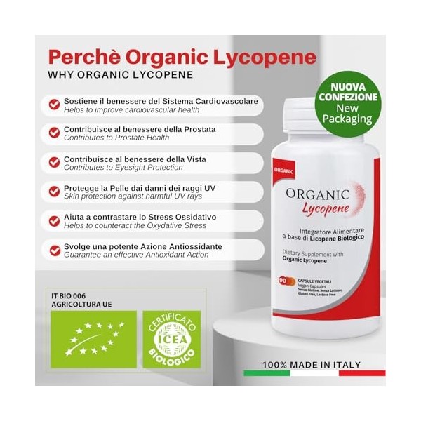 Organic Lycopene - Complément antioxydant au lycopène biologique certifié - Pack de 90 gélules