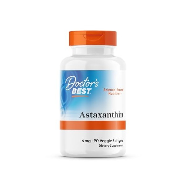Doctors Best, Astaxanthine with AstaReal, 6mg, 90 Capsules molles, Haute Dosé, Sans Gluten, Sans Soja, Sans OGM