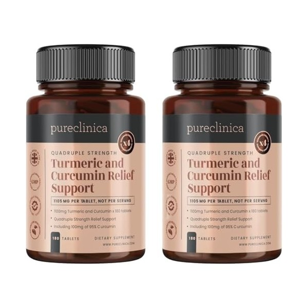 Curcuma et Curcumine 1100mg - 360 comprimés de 1100mg – Curcumine à 95% - 1000mg dextrait de racine de Curcuma contenant nat