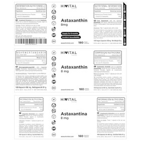 Astaxanthine pure 8 mg provenant de 160 mg dAlgues Naturelles Haematococcus Pluvialis. 180 gélules végétaliennes pour 6 mois