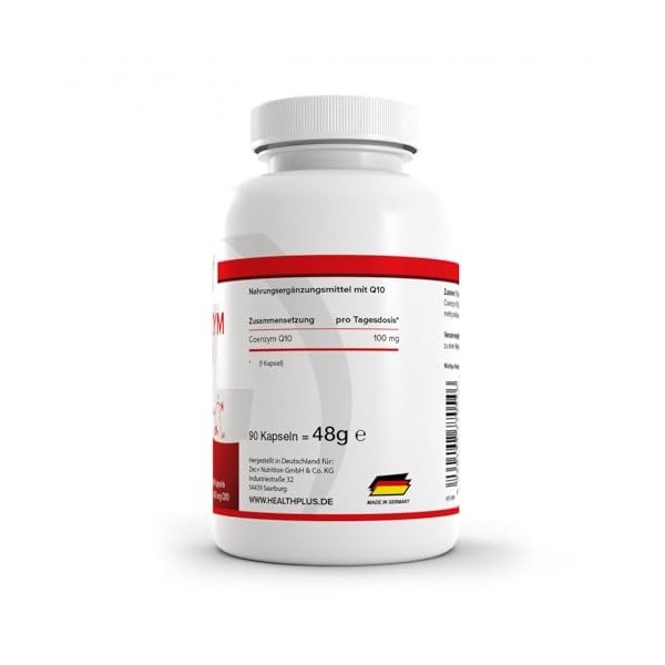 HEALTH+ COENZYM Q10 100 mg – 90 capsules, substrat énergétique du corps, capsules de coenzyme Q-10, complément alimentaire fa