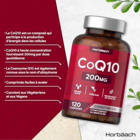 Coenzyme Q10 200mg Ubiquinone | CoQ10 200mg | 120 comprimés | Convient aux végétariens et végétaliens | by Horbaach