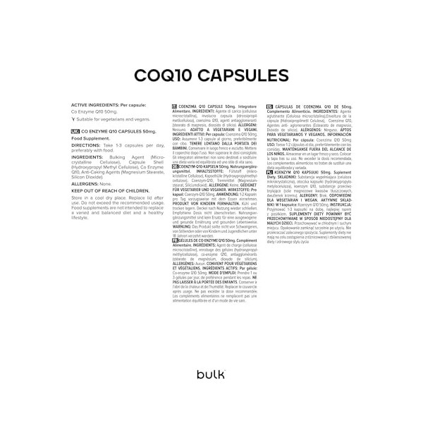 Bulk Capsules denzyme Q10 CoQ10 , 50 mg, 60 gélules LEmballage Peut Varier