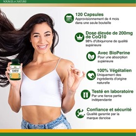 Source of Nature® | CoQ10 200mg | 120 Gélules | Approvisionnement de 4 mois | Haute dose | Coenzyme Q10 pur à 99% | Naturelle