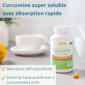 Curcumine C3 Complex - 90 capsules, Extrait de Curcuma Standardisé à 95%, anti inflammatoire avec Technologie Hydrogel pour A