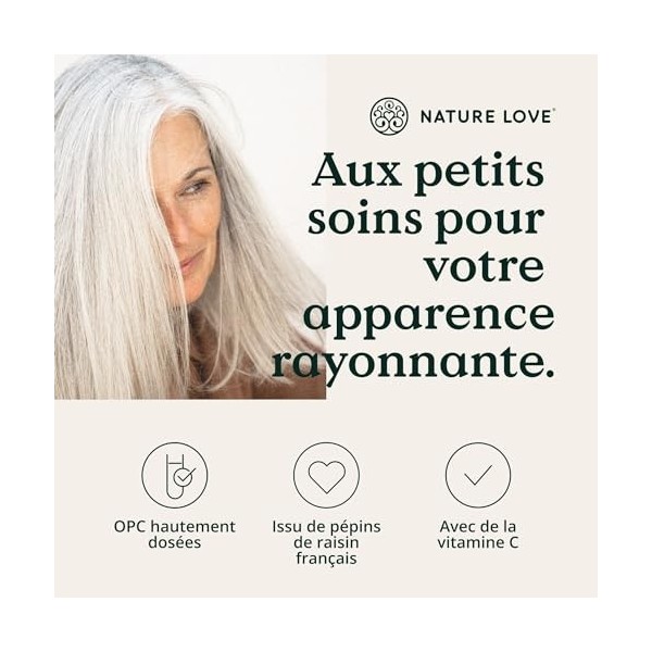 NATURE LOVE® OPC extrait de pépins de raisin - 180 gélules - hautement dosé à 800mg d’extrait par jour - raisins français, vi