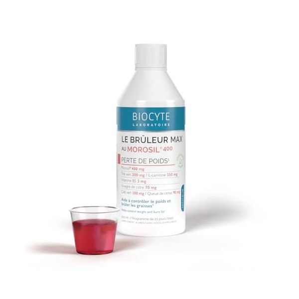 BIOCYTE Brûleur Max Au Morosil Goût Cerise - Morosil 400mg, Vinaigre De Cidre & Thé Vert - Programme 20 Jours