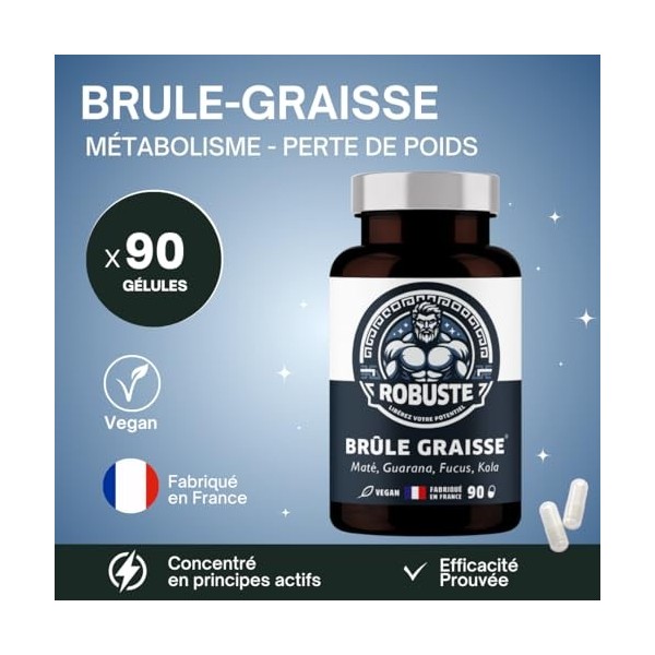 Brûleur de Graisse Puissant pour Perte de Poids, Ventre Plat, Boost métabolisme - Guarana, Fucus, Kola, Maté - ROBUSTE - 90 g