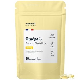 Oméga 3 Huile de Poisson Sauvages 1000mg, Pure et Concentrée, 30 capsules, Riche en EPA et DHA, Santé du Coeur & Vision, Fabr