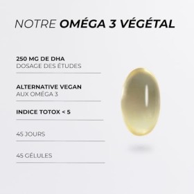 Omega 3 Vegan - CUURE - Huile dAlgues Marines - 45 Jours - Oméga 3 riches en DHA & EPA - 45 Gélules - Concentration, Vision,