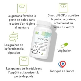 Fat Burn Ultra - 60 Gélules Végétales - Complément à Base de Sinetrol® XPur, Guarana et Graines de Lin - Pour Silhouette, Bie