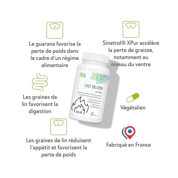 Fat Burn Ultra - 60 Gélules Végétales - Complément à Base de Sinetrol® XPur, Guarana et Graines de Lin - Pour Silhouette, Bie