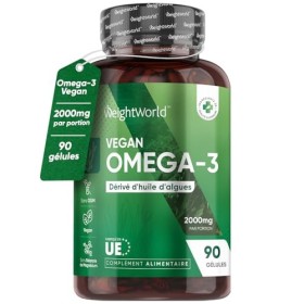 Omega 3 Vegan Huile Dalgue - 2000mg/2 Gélules Omega 3 Dha Epa naturel - Haute Concentration - Cerveau, Coeur, Vision, Tensio