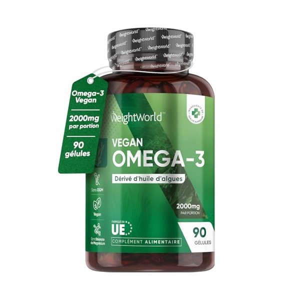 Omega 3 Vegan Huile Dalgue - 2000mg/2 Gélules Omega 3 Dha Epa naturel - Haute Concentration - Cerveau, Coeur, Vision, Tensio