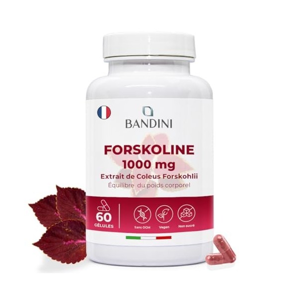 Bandini® Forskoline 1000mg, 60 Gélules Vegan et Keto, Aide À Affiner La Silhouette, Extrait de Coleus Forskohlii 35:1, Pour H
