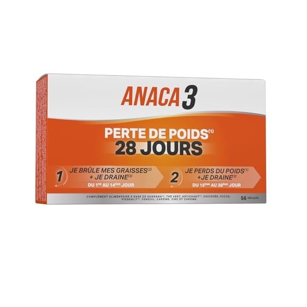 ANACA3 - Perte de Poids 28 Jours - Favorise la Perte de Poids 1 - Aide à Favoriser le Drainage 3 , Brûler les Graisses 2 &