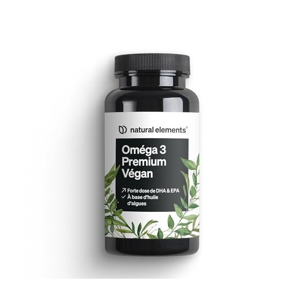 Oméga 3 Premium Végane – 60 capsules – 2000mg huile d’algues, 800mg DHA et 400mg EPA par dose journalière – végane – hautemen