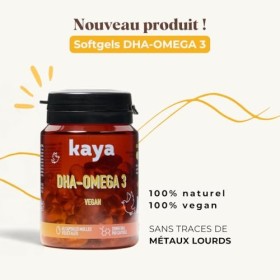 Kaya Complément Alimentaire DHA-Oméga 3 Végane - Cure 45 Capsules Molles - Santé du Cœur, du cerveau et des yeux - Sans Métau