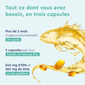 Omega 3 Gélules Hautement Dosés - 3000mg dhuile de poisson forme triglycéride - 240 gélules & vitamine E antioxydant pou