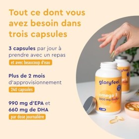 Oméga 3 capsules hautement dosées - 3000mg dhuile de poisson 990mg EPA + 660mg DHA - 240 gélules sous forme de triglycérid