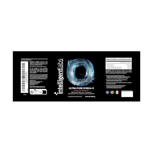 Intelligent Labs Oméga 3 Ultra Pure | 2250 mg dOméga 3 par 3 gélules | Huile de poisson triglycéride supérieure raffinée pou