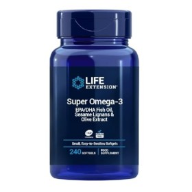 Life Extension Super Omega-3 EPA/DHA avec Sesame Lignans & Extrait dOlive, 240 Capsules molles - Complément Omega-3 de Haute