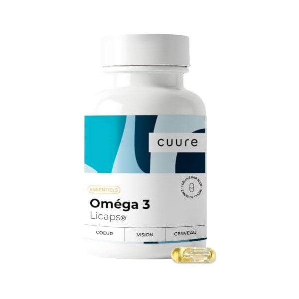 Oméga 3 - CUURE - OMEGAVIE® Huile de Poisson Sauvage - 3 Brevets - 60 jours - Capsule Licaps - Concentration Optimale en DHA 
