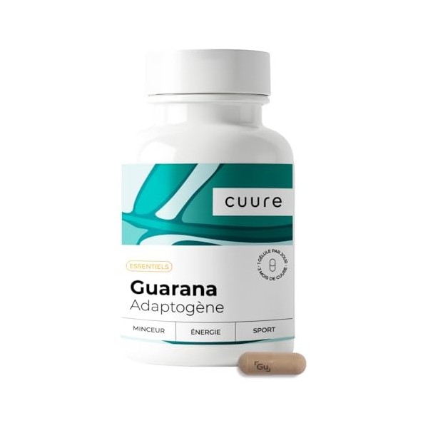 Guarana Pur - CUURE - 90 Jours - 22% de Caféine - Fatigue Mentale et Physique - Contrôle du Poids - Puissant et Efficace - Co